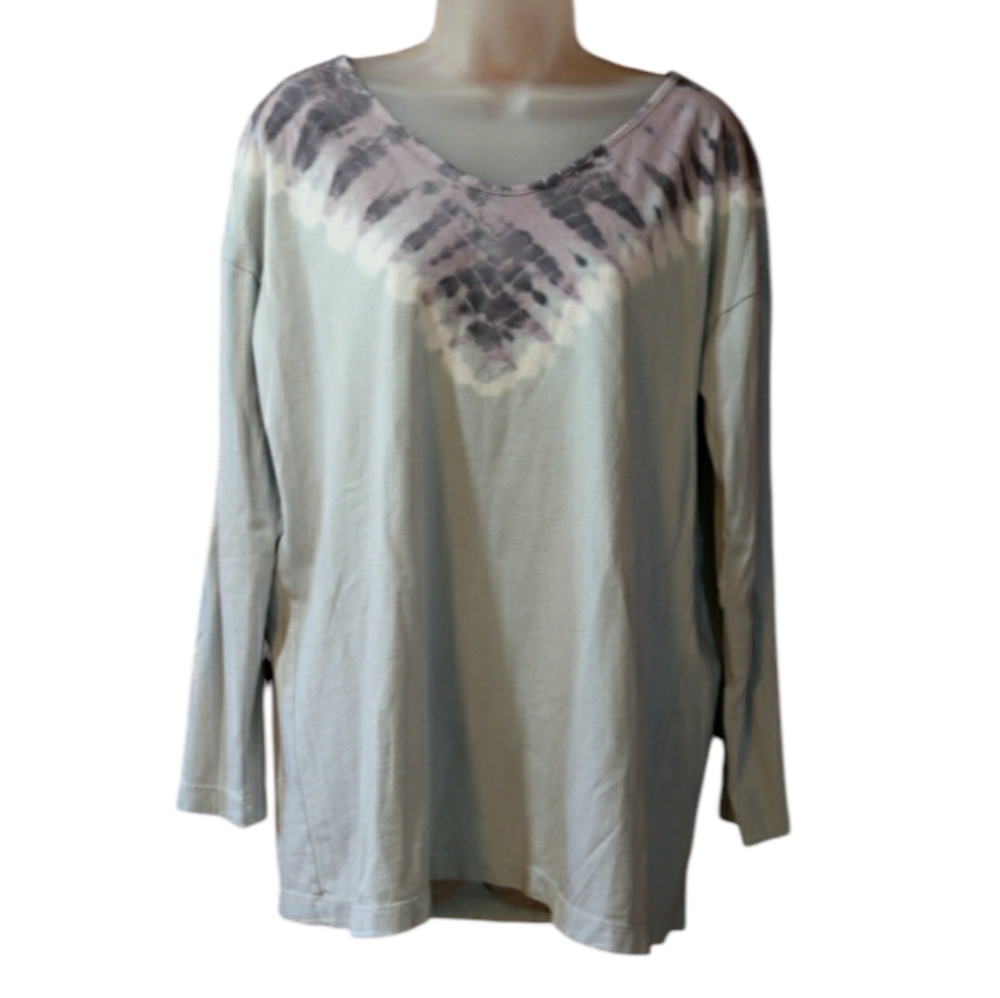 J. Jill Gray Long Sleeve Blouse with Tie-Dye Design